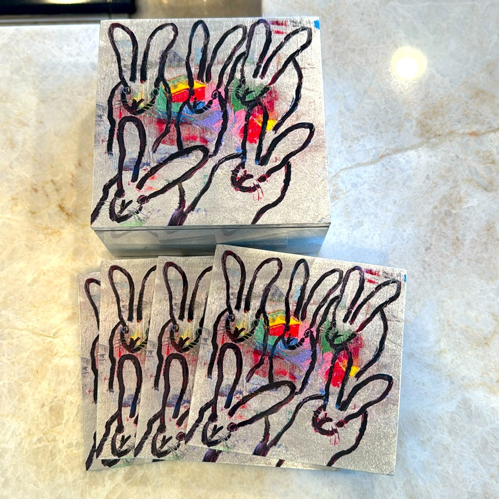 Hunt Slonem Color Burst Bunnies Coasters, Set of 4
